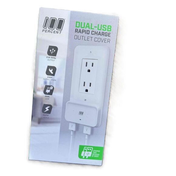 New Percent Dual USB Rapid Charge Outlet Cover 3.1 Amp Surge Protector - Picture 3 of 4